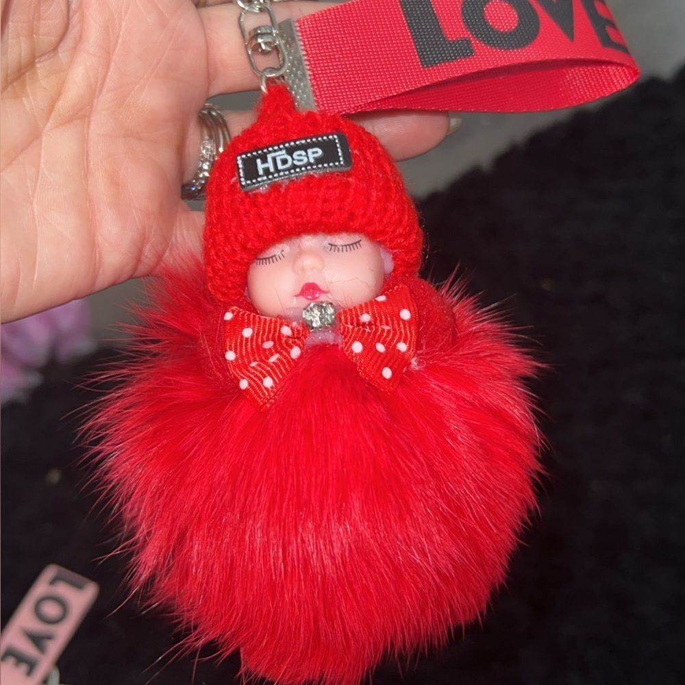 Plush Keychain - Pink Faux Fur Doll - Picture 13 of 16